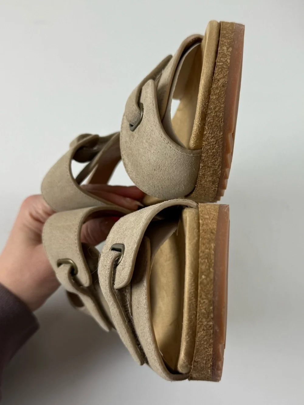 White Mountain Footbed Gelato Wedge Sandals Womens 10M Sandalwood Suede NEW